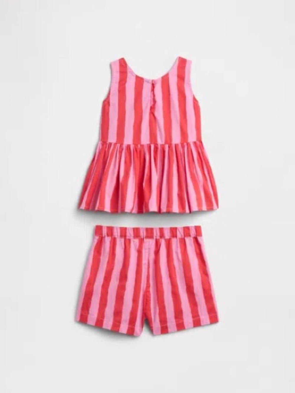 Gap Poplin 2 Piece Outfit Striped Pink Red Top Shorts Matching Set Size 12-18 mo - Picture 4 of 7